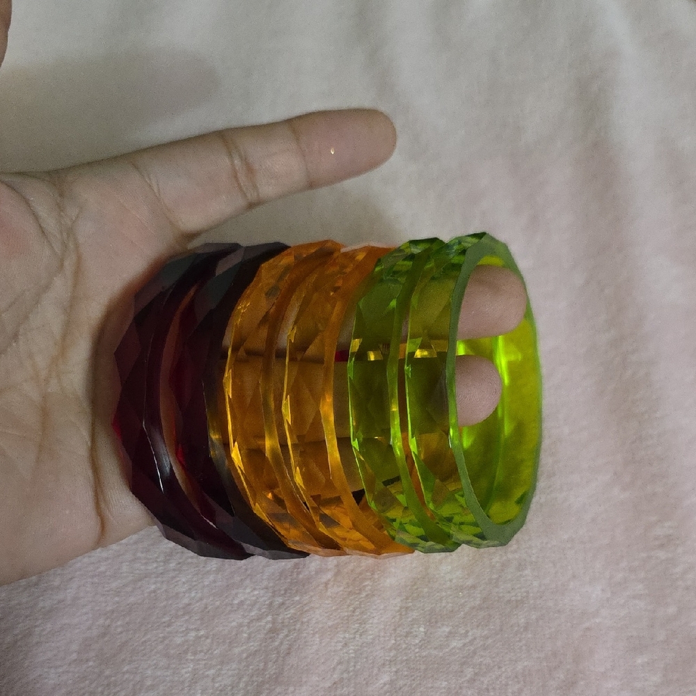 Colorful Faceted Bangle Set Red Orange Green Bangles 2.2 Size